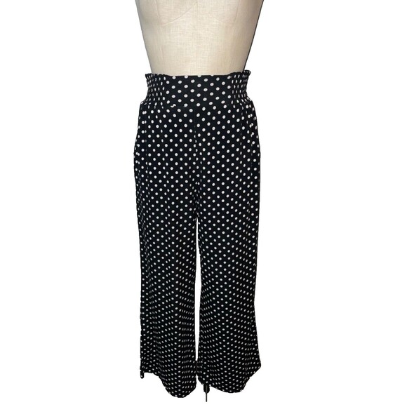 Calessa Women's Polka Dot Wide Leg Pull On Stretch Knit Pants size S Smocked - Picture 1 of 10